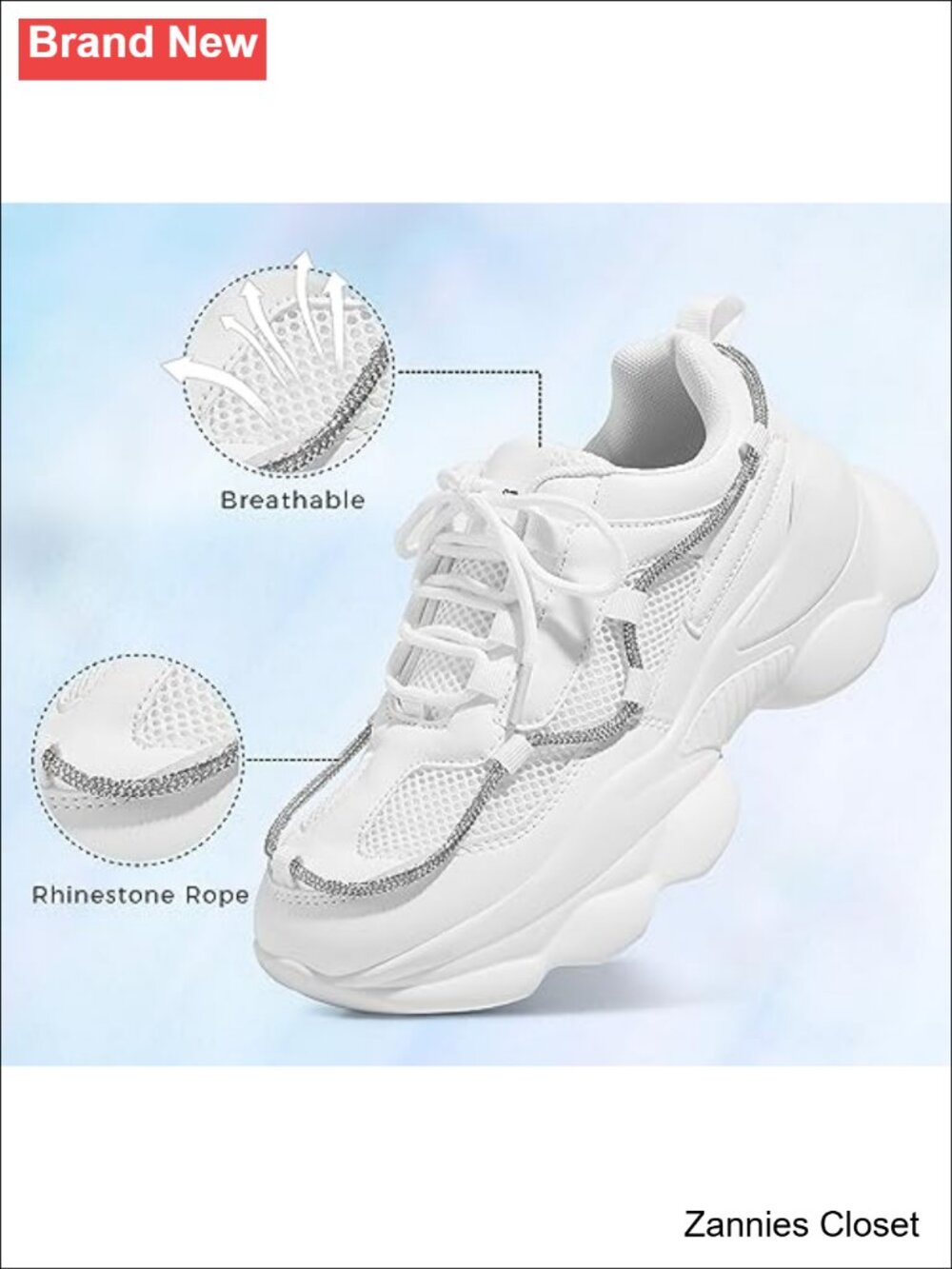 β¨ Chunky Sneakers with Sparkly Rhinestone Rope Embellishment Platform Dad Rave - Picture 4 of 6